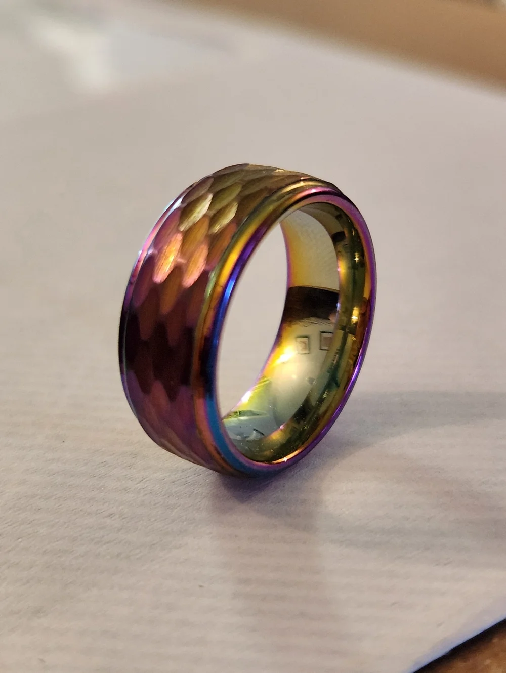 King Will Tungsten Carbide Iridescent Hammered Ring - Picture 2 of 4